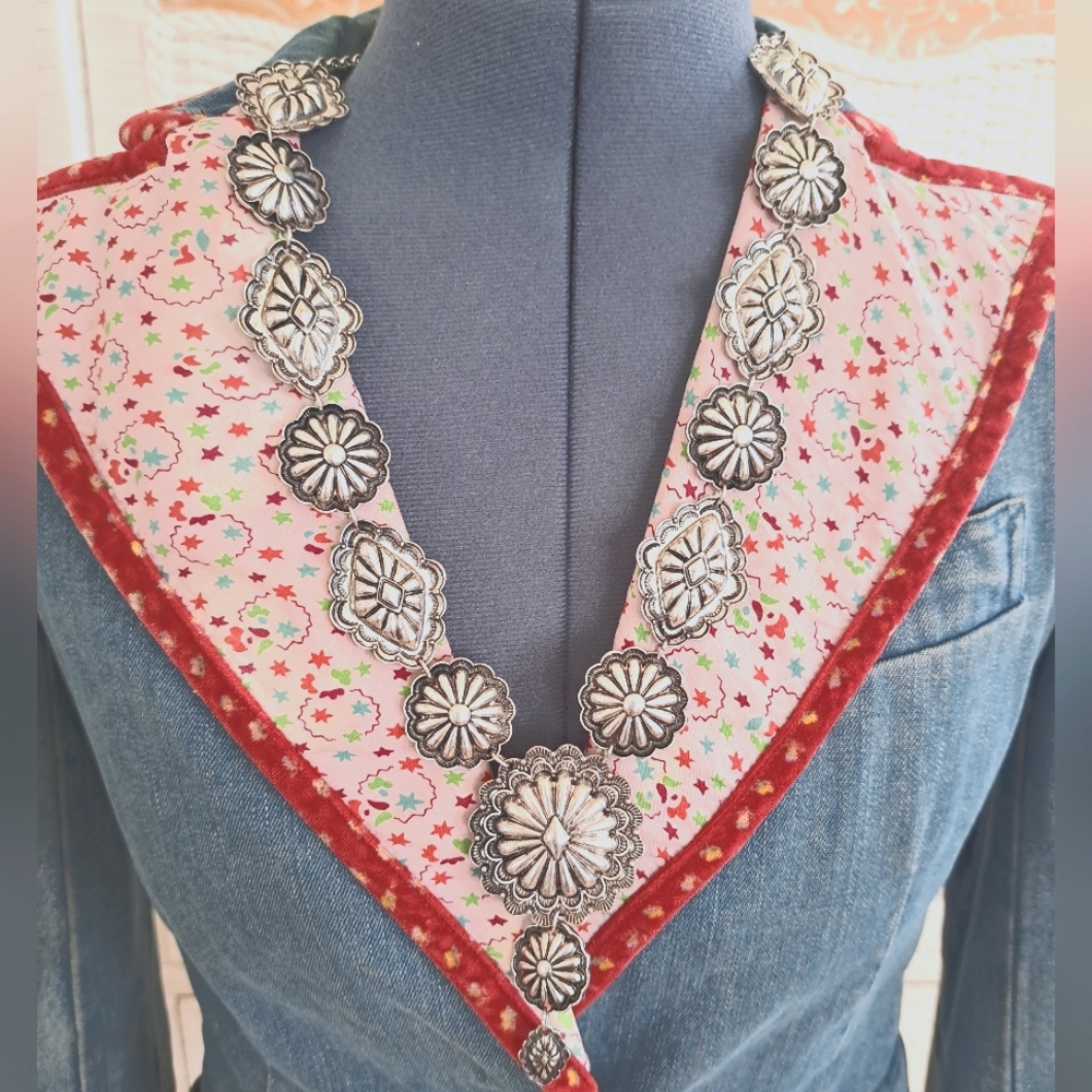 Concho Silver Tone Metal Necklace Southwest Boho Western Wear Set w/ Earrings
